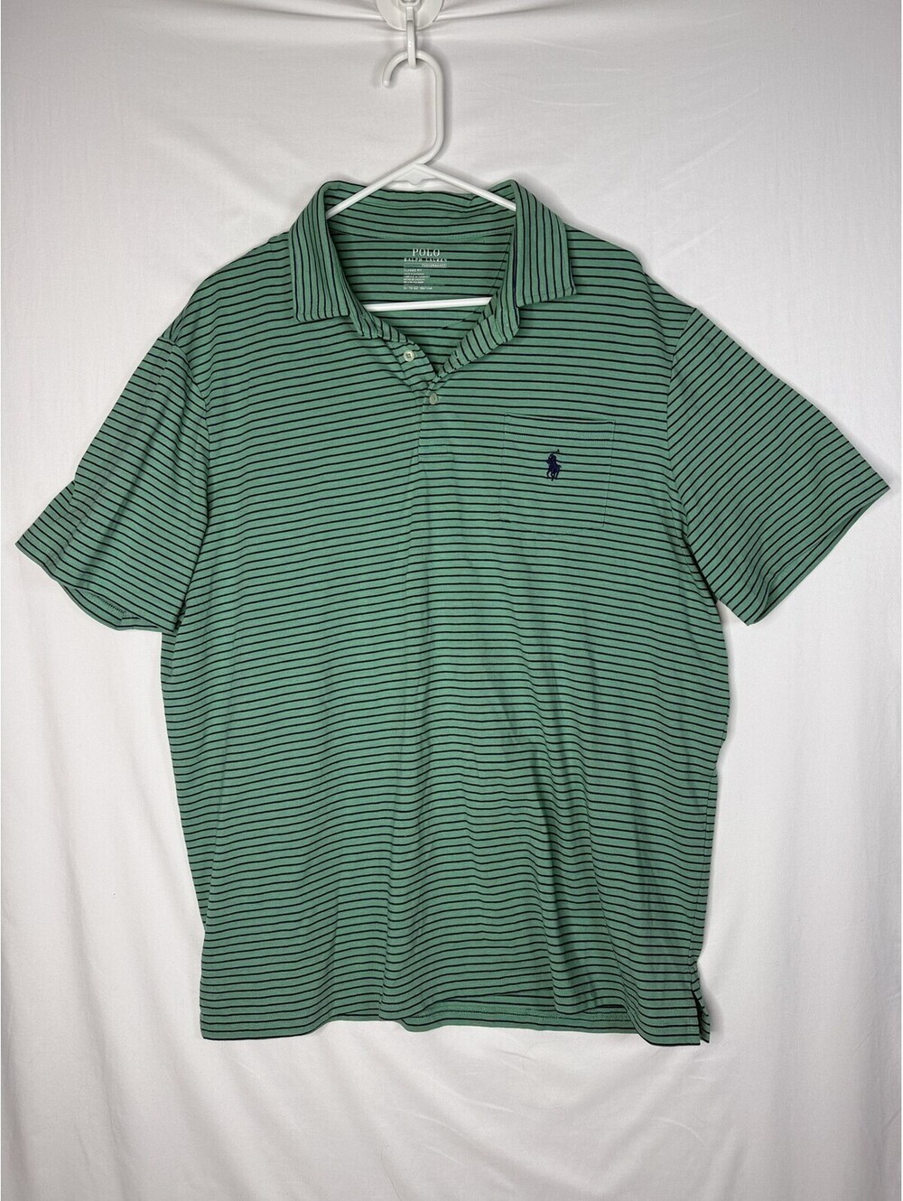 Polo Ralph Lauren Performance Polo Men's XL Green Navy Stripe Chest Pocket Golf